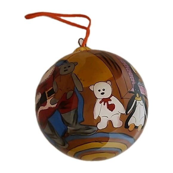 Inside-Painted Glass Santa and Toys Christmas Ornament Hand-Blown 3" Diameter - Picture 6 of 6